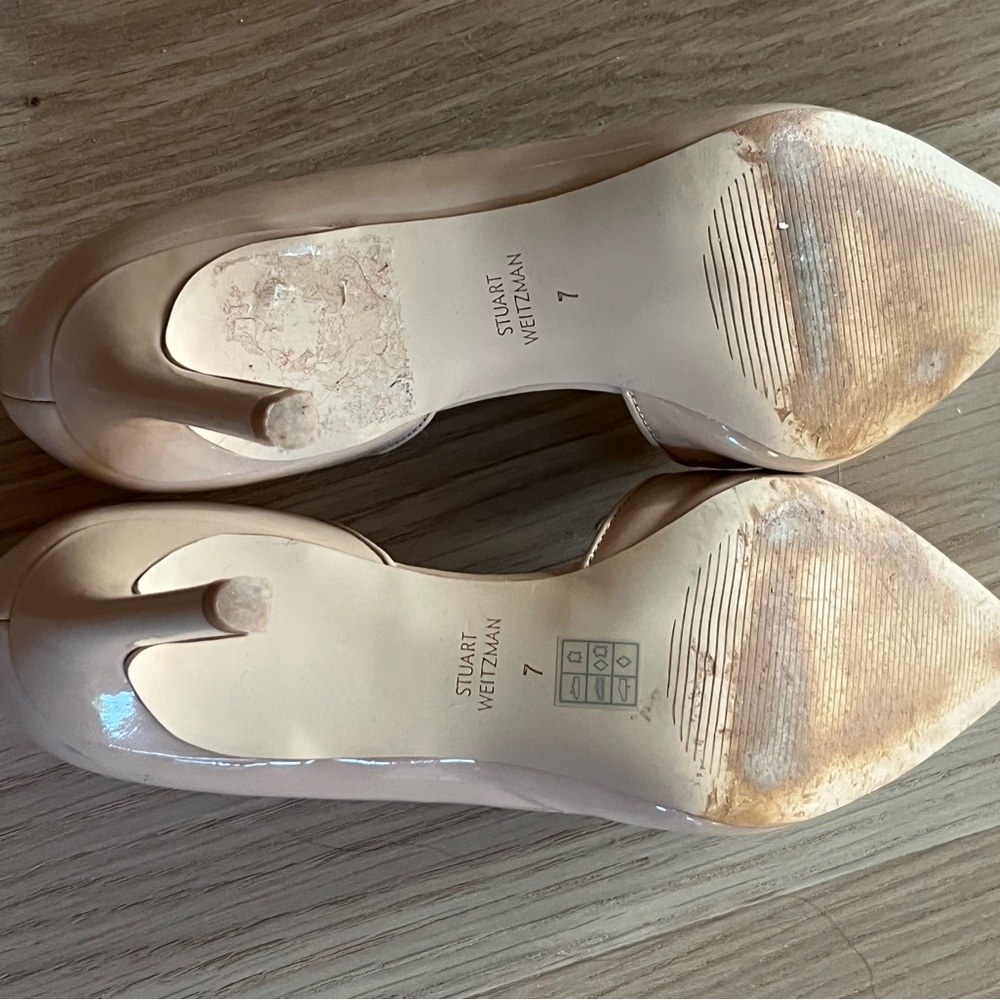 Stuart Weitzman Nude Patent Stiletto Pumps Size 7 - Picture 4 of 14